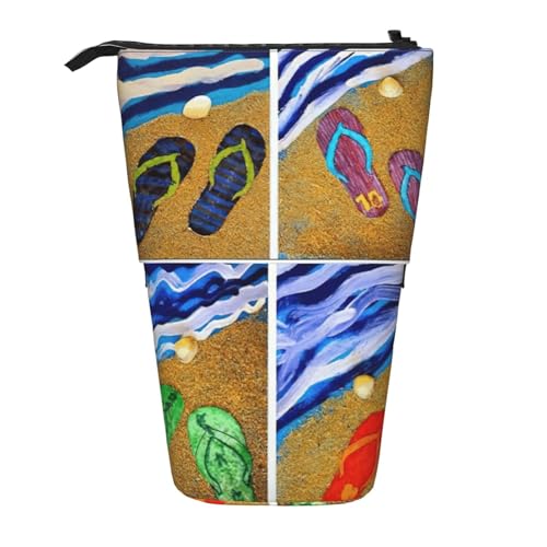 OTTKGGA Flip-Flops Teleskop-Federmäppchen, Schreibwaren-Organizer mit Reißverschluss, tragbar, Schule, Büro, Studenten, Schwarz , Einheitsgröße von OTTKGGA