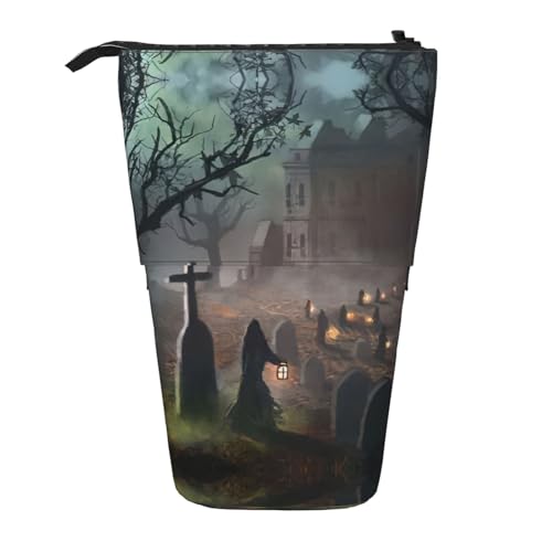 OTTKGGA Halloween Horror Stand Up Teleskop-Federmäppchen Schreibwaren-Organizer mit Reißverschluss, tragbar, Schule, Büro, Studenten, Schwarz , Einheitsgröße von OTTKGGA