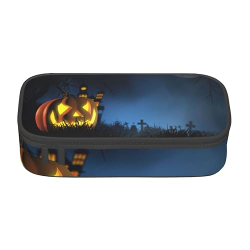 OTTKGGA Halloween-Kürbis-Federmäppchen, großes Fassungsvermögen, Reißverschluss, Schreibwaren-Organizer, Make-up-Tasche für Schule, Büro, Reisen, Schwarz , Einheitsgröße, Koffer von OTTKGGA