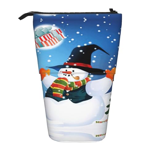 OTTKGGA Happy Snowman Teleskop-Federmäppchen, Schreibwaren-Organizer mit Reißverschluss, tragbar, Schule, Büro, Studenten, Schwarz , Einheitsgröße von OTTKGGA