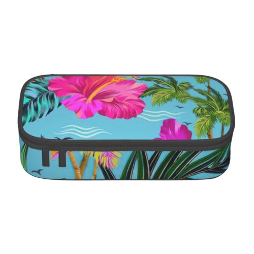 OTTKGGA Hello Hawaii Federmäppchen mit großem Fassungsvermögen, Reißverschluss, Schreibwaren-Organizer, Make-up-Tasche für Schule, Büro, Reisen, Schwarz , Einheitsgröße, Koffer von OTTKGGA