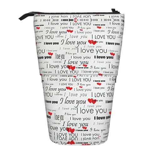 OTTKGGA I Love You Words with Hearts Stand Up Teleskop Pencil Case Stationery Organizer with Zipper Portable School Office Student, Schwarz , Einheitsgröße von OTTKGGA