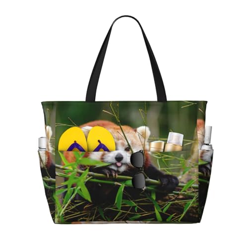 OTTKGGA Little Red Panda Strand-Reisetasche, großes Fassungsvermögen, mehrere Taschen mit Reißverschluss, wasserdicht, für Pool, Urlaub, Fitnessstudio, Schwarz , Einheitsgröße OTTKGGA Little Red Panda Strand-Reisetasche, großes Fassungsvermögen, mehrere Taschen mit Reißverschluss, wasserdicht, für Pool, Urlaub, Fitnessstudio, Schwarz , Einheitsgröße von OTTKGGA