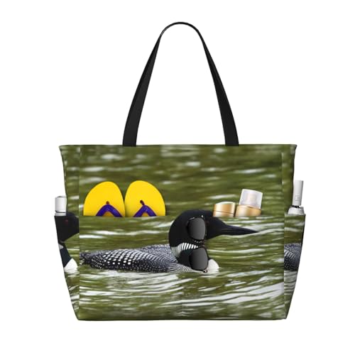 OTTKGGA Loon Nature Bird Strand-Reisetasche, großes Fassungsvermögen, mehrere Taschen mit Reißverschluss, wasserdicht, für Pool, Urlaub, Fitnessstudio, Schwarz , Einheitsgröße OTTKGGA Loon Nature Bird Strand-Reisetasche, großes Fassungsvermögen, mehrere Taschen mit Reißverschluss, wasserdicht, für Pool, Urlaub, Fitnessstudio, Schwarz , Einheitsgröße von OTTKGGA
