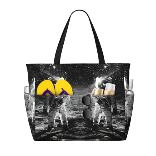 OTTKGGA Lunar Astronaut Strand-Reisetasche, großes Fassungsvermögen, mehrere Taschen mit Reißverschluss, wasserdicht, für Pool, Urlaub, Fitnessstudio, Schwarz , Einheitsgröße OTTKGGA Lunar Astronaut Strand-Reisetasche, großes Fassungsvermögen, mehrere Taschen mit Reißverschluss, wasserdicht, für Pool, Urlaub, Fitnessstudio, Schwarz , Einheitsgröße von OTTKGGA
