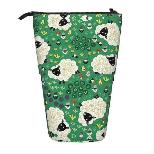 OTTKGGA Niedliches Cartoon-Schaf, Teleskop-Federmäppchen, Schreibwaren-Organizer mit Reißverschluss, tragbar, Schule, Büro, Studenten, Schwarz , Einheitsgröße von OTTKGGA