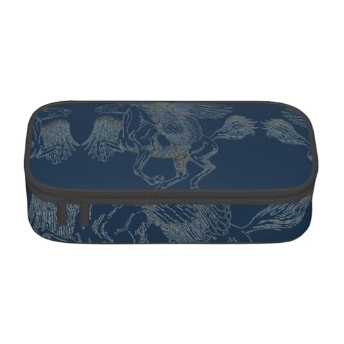 OTTKGGA Pegasus Federmäppchen mit großem Fassungsvermögen und Reißverschluss, Schreibwaren-Organizer, Make-up-Tasche für Schule, Büro, Reisen, Schwarz , Einheitsgröße, Koffer von OTTKGGA