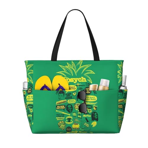 OTTKGGA Psych Ananas-Zitat, große Kapazität, Strand-Reisetasche, mehrere Taschen mit Reißverschluss, wasserdicht, für Pool, Urlaub, Fitnessstudio, Schwarz , Einheitsgröße von OTTKGGA