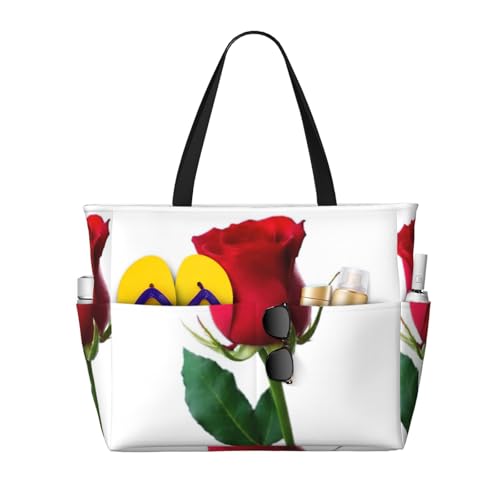 OTTKGGA Red Rose Psd Strand-Reisetasche, großes Fassungsvermögen, mehrere Taschen mit Reißverschluss, wasserdicht, für Pool, Urlaub, Fitnessstudio, Schwarz , Einheitsgröße OTTKGGA Red Rose Psd Strand-Reisetasche, großes Fassungsvermögen, mehrere Taschen mit Reißverschluss, wasserdicht, für Pool, Urlaub, Fitnessstudio, Schwarz , Einheitsgröße von OTTKGGA