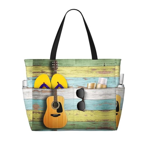 OTTKGGA Schöne Gitarre, große Kapazität, Strand-Reisetasche, mehrere Taschen mit Reißverschluss, wasserdicht, für Pool, Urlaub, Fitnessstudio, Schwarz , Einheitsgröße OTTKGGA Schöne Gitarre, große Kapazität, Strand-Reisetasche, mehrere Taschen mit Reißverschluss, wasserdicht, für Pool, Urlaub, Fitnessstudio, Schwarz , Einheitsgröße von OTTKGGA