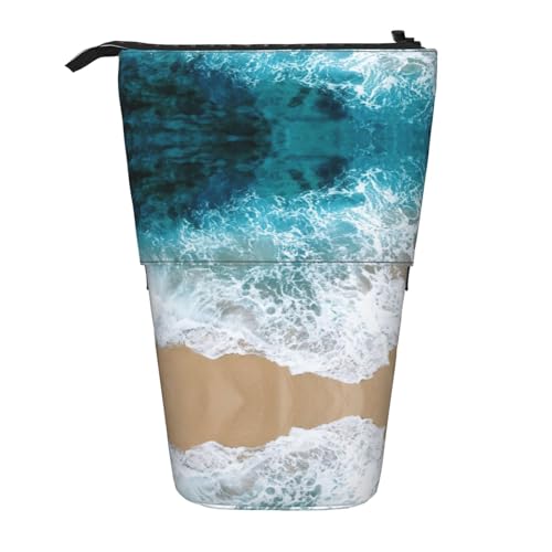 OTTKGGA Schönes Teleskop-Federmäppchen mit Ozeanwellen, Schreibwaren-Organizer mit Reißverschluss, tragbar, Schule, Büro, Studenten, Schwarz , Einheitsgröße von OTTKGGA