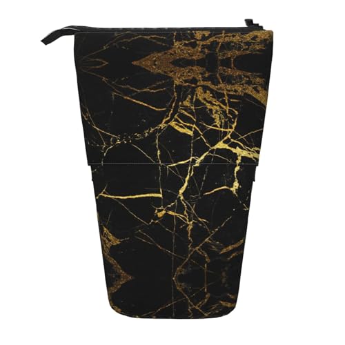 OTTKGGA Schwarzes Marmor-Federmäppchen, Teleskop-Federmäppchen, Schreibwaren-Organizer mit Reißverschluss, tragbar, Schule, Büro, Studenten, Schwarz , Einheitsgröße von OTTKGGA