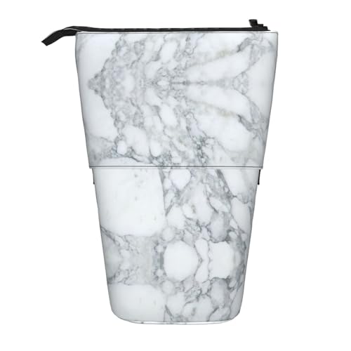 OTTKGGA Schwarzes strukturiertes Marmor-Federmäppchen, Teleskop-Federmäppchen, Schreibwaren-Organizer mit Reißverschluss, tragbar, Schule, Büro, Studenten, Schwarz , Einheitsgröße von OTTKGGA