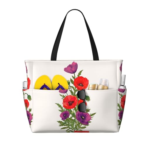 OTTKGGA Strand-Reisetasche, Motiv: Mohnblumen, großes Fassungsvermögen, mehrere Taschen mit Reißverschluss, wasserdicht, für Pool, Urlaub, Fitnessstudio, Schwarz , Einheitsgröße OTTKGGA Strand-Reisetasche, Motiv: Mohnblumen, großes Fassungsvermögen, mehrere Taschen mit Reißverschluss, wasserdicht, für Pool, Urlaub, Fitnessstudio, Schwarz , Einheitsgröße von OTTKGGA