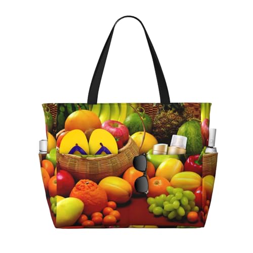 OTTKGGA Strand-Reisetasche, Motiv: frisches Gemüse, Obst, großes Fassungsvermögen, mehrere Taschen mit Reißverschluss, wasserdicht, für Pool, Urlaub, Fitnessstudio, Schwarz , Einheitsgröße OTTKGGA Strand-Reisetasche, Motiv: frisches Gemüse, Obst, großes Fassungsvermögen, mehrere Taschen mit Reißverschluss, wasserdicht, für Pool, Urlaub, Fitnessstudio, Schwarz , Einheitsgröße von OTTKGGA