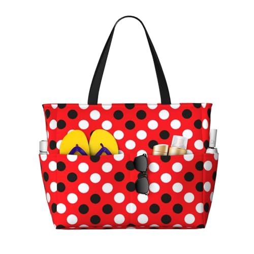 OTTKGGA Strand-Reisetasche, mehrere Taschen mit Reißverschluss, wasserdicht, für Pool, Urlaub, Fitnessstudio, Rot / Weiß gepunktet, Schwarz , Einheitsgröße OTTKGGA Strand-Reisetasche, mehrere Taschen mit Reißverschluss, wasserdicht, für Pool, Urlaub, Fitnessstudio, Rot / Weiß gepunktet, Schwarz , Einheitsgröße von OTTKGGA
