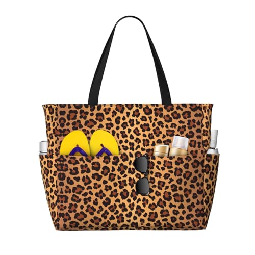 OTTKGGA Strand-Reisetasche mit Leopardenmuster, große Kapazität, mehrere Taschen mit Reißverschluss, wasserdicht, für Pool, Urlaub, Fitnessstudio, Schwarz , Einheitsgröße OTTKGGA Strand-Reisetasche mit Leopardenmuster, große Kapazität, mehrere Taschen mit Reißverschluss, wasserdicht, für Pool, Urlaub, Fitnessstudio, Schwarz , Einheitsgröße von OTTKGGA