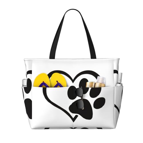 OTTKGGA Strand-Reisetasche mit Pfotenabdruck, großes Fassungsvermögen, mehrere Taschen mit Reißverschluss, wasserdicht, für Pool, Urlaub, Fitnessstudio, Schwarz , Einheitsgröße OTTKGGA Strand-Reisetasche mit Pfotenabdruck, großes Fassungsvermögen, mehrere Taschen mit Reißverschluss, wasserdicht, für Pool, Urlaub, Fitnessstudio, Schwarz , Einheitsgröße von OTTKGGA