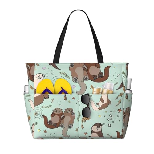 OTTKGGA Strand-Reisetasche mit niedlichem Cartoon-Motiv, großes Fassungsvermögen, mehrere Taschen mit Reißverschluss, wasserdicht, für Pool, Urlaub, Fitnessstudio, Schwarz , Einheitsgröße OTTKGGA Strand-Reisetasche mit niedlichem Cartoon-Motiv, großes Fassungsvermögen, mehrere Taschen mit Reißverschluss, wasserdicht, für Pool, Urlaub, Fitnessstudio, Schwarz , Einheitsgröße von OTTKGGA