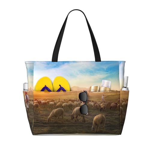 OTTKGGA Sunset Pasture Strand-Reisetasche, großes Fassungsvermögen, mehrere Taschen mit Reißverschluss, wasserdicht, für Pool, Urlaub, Fitnessstudio, Schwarz , Einheitsgröße OTTKGGA Sunset Pasture Strand-Reisetasche, großes Fassungsvermögen, mehrere Taschen mit Reißverschluss, wasserdicht, für Pool, Urlaub, Fitnessstudio, Schwarz , Einheitsgröße von OTTKGGA