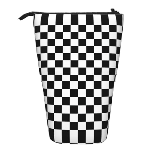 OTTKGGA Teleskop-Federmäppchen, mit Reißverschluss, tragbar, für Schule, Büro, Studenten, Schwarz und Weiß karierte Streifen, Schwarz , Einheitsgröße von OTTKGGA