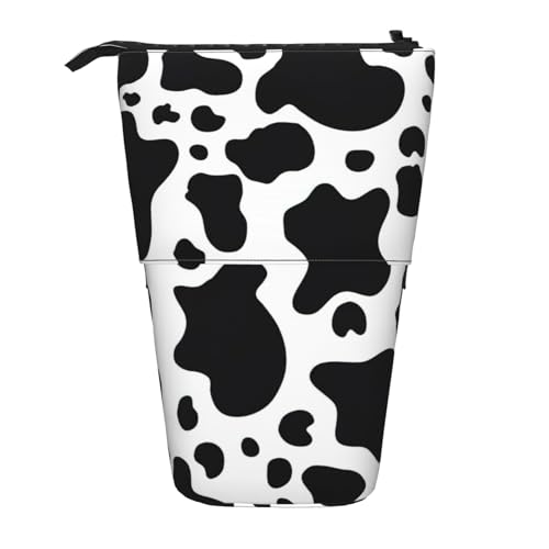 OTTKGGA Teleskop-Federmäppchen mit Kuhmotiv, mit Reißverschluss, tragbar, für Schule, Büro, Studenten, Schwarz und Weiß, Schwarz , Einheitsgröße von OTTKGGA