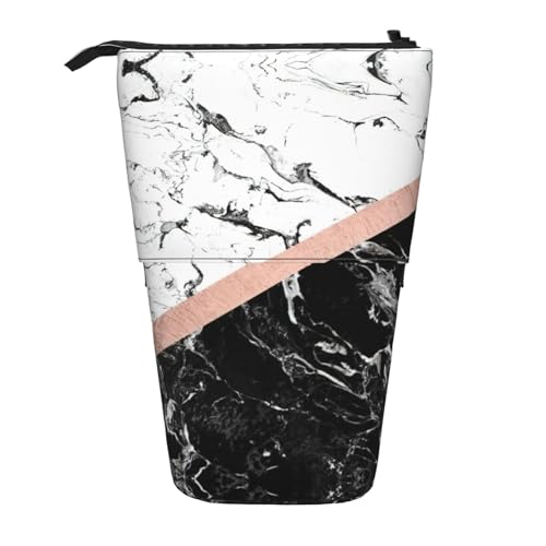 OTTKGGA Teleskop-Federmäppchen mit Reißverschluss, tragbar, für Schule, Büro, Studenten, Schwarz / Weiß, Schwarz , Einheitsgröße von OTTKGGA