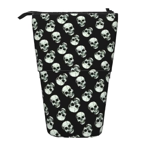 OTTKGGA Teleskop-Federmäppchen mit Totenkopf, mit Reißverschluss, tragbar, für Schule, Büro, Studenten, Schwarz, Schwarz , Einheitsgröße von OTTKGGA