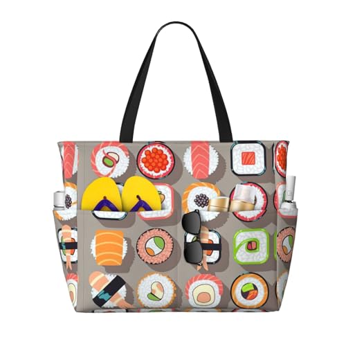 OTTKGGA Viele Sushi-Lebensmittel-Strand-Reisetasche, mehrere Taschen mit Reißverschluss, wasserdicht, für Pool, Urlaub, Fitnessstudio, Schwarz , Einheitsgröße OTTKGGA Viele Sushi-Lebensmittel-Strand-Reisetasche, mehrere Taschen mit Reißverschluss, wasserdicht, für Pool, Urlaub, Fitnessstudio, Schwarz , Einheitsgröße von OTTKGGA
