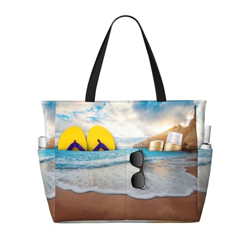OTTKGGA Water Rush To Tropical Beach Große Kapazität, Strand-Reisetasche, mehrere Taschen mit Reißverschluss, Tragetasche, wasserdicht, Pool, Urlaub, Fitnessstudio, Schwarz , Einheitsgröße OTTKGGA Water Rush To Tropical Beach Große Kapazität, Strand-Reisetasche, mehrere Taschen mit Reißverschluss, Tragetasche, wasserdicht, Pool, Urlaub, Fitnessstudio, Schwarz , Einheitsgröße von OTTKGGA
