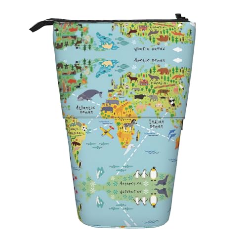 OTTKGGA Weltkarte. Teleskop-Federmäppchen, Schreibwaren-Organizer mit Reißverschluss, tragbar, Schule, Büro, Student, Schwarz , Einheitsgröße von OTTKGGA