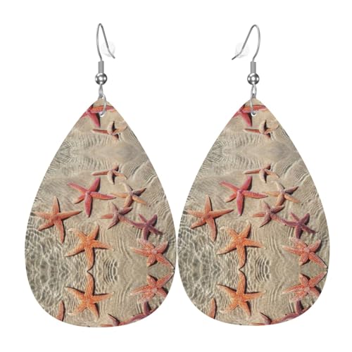 Ocean Seestern Damen-Lederohrringe Tropfen-Druck Ohrringe Mode Leicht Alltag Party Date, Einheitsgröße, Leder von OTTKGGA