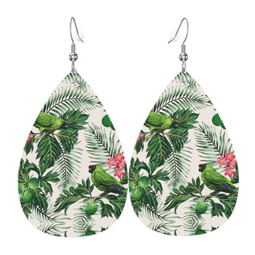 Pärchen Papageien Olive Damen Leder Ohrringe Tropfen Tropfen Druck Ohrringe Mode Leicht Alltag Party Date, Einheitsgröße, Leder von OTTKGGA
