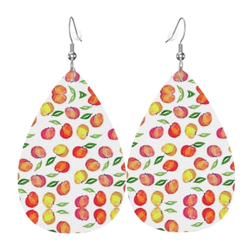 Pfirsichdruck Blatt Damen Leder Ohrringe Tropfen Tropfen Druck Ohrringe Mode Leicht Alltag Party Date, Einheitsgröße, Leder von OTTKGGA