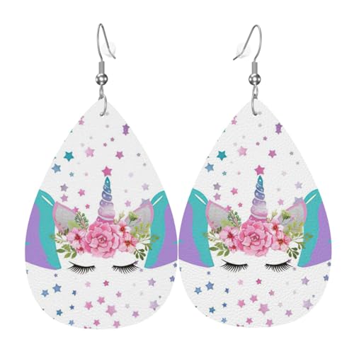 Purple Wings Damen-Lederohrringe Tropfen-Druck Ohrringe Mode Leicht Alltag Party Date, Einheitsgröße, Leder von OTTKGGA