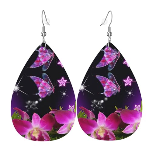 Rosa Blumenhintergrund Damen Leder Ohrringe Tropfenmuster Ohrringe Mode Leicht Alltag Party Date, Einheitsgröße, Leder von OTTKGGA