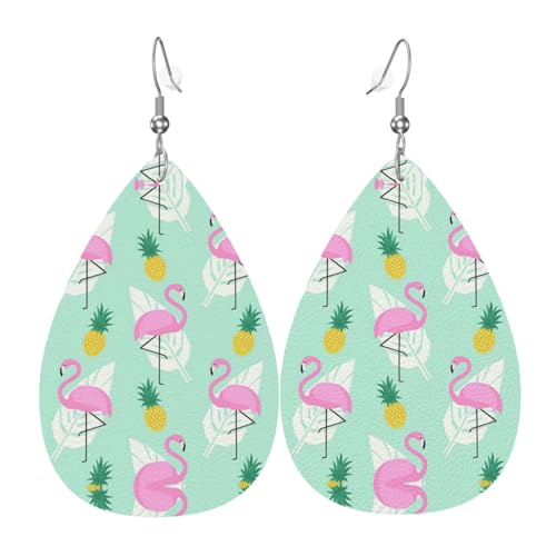 Rosa Flamingo Ananas Damen Leder Ohrringe Tropfen Tropfen Druck Ohrringe Mode Leicht Alltag Party Date, Einheitsgröße, Leder von OTTKGGA