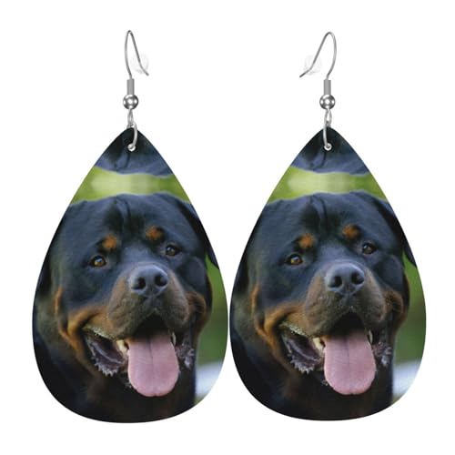 Rottweiler Tapeten Damen Leder Ohrringe Tropfenmuster Ohrringe Mode Leicht Alltag Party Date, Einheitsgröße, Leder von OTTKGGA