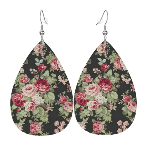 Safflower Grünes Blatt Damen-Leder-Ohrringe Tropfen-Druck Ohrringe Mode Leicht Alltag Party Date, Einheitsgröße, Leder von OTTKGGA