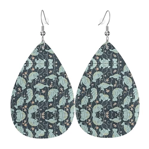 Seekuh Tiere Damen Leder Ohrringe Tropfen Tropfen Druck Ohrringe Mode Leicht Täglich Tragen Party Date, Einheitsgröße, Leder von OTTKGGA