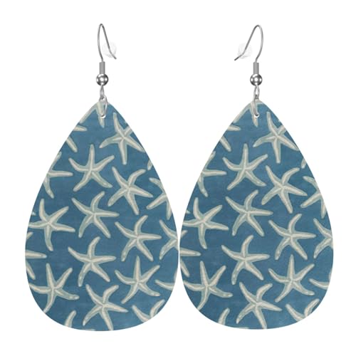 Seestern Küstenwolle Damen Leder Ohrringe Tropfen Tropfen Druck Ohrringe Mode Leicht Alltag Party Date, Einheitsgröße, Leder von OTTKGGA