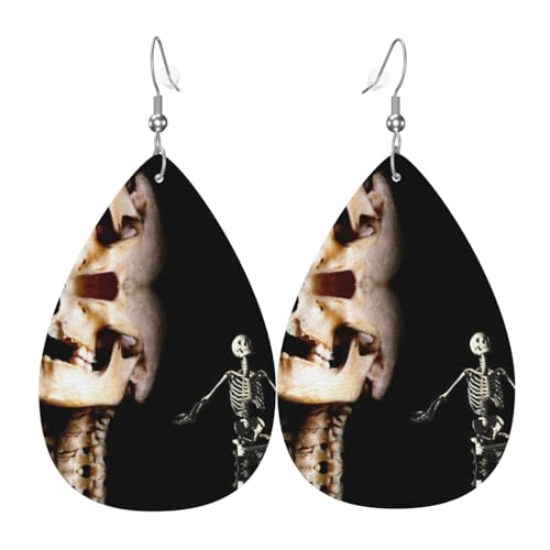 Skelett Damen Leder Ohrringe Tropfenform Tropfen Druck Ohrringe Mode Leicht Alltag Party Date, Einheitsgröße, Leder von OTTKGGA