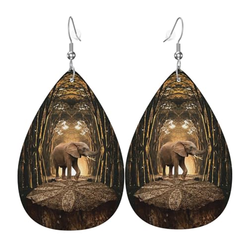 Skulptur Elefant Damen Leder Ohrringe Tropfen Tropfen Druck Ohrringe Mode Leicht Alltag Party Date, Einheitsgröße, Leder von OTTKGGA