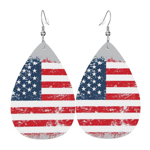 Stars and Stripes Damen-Lederohrringe Tropfen-Druck Ohrringe modisch leicht für den täglichen Gebrauch Party Date, Einheitsgröße, Leder von OTTKGGA