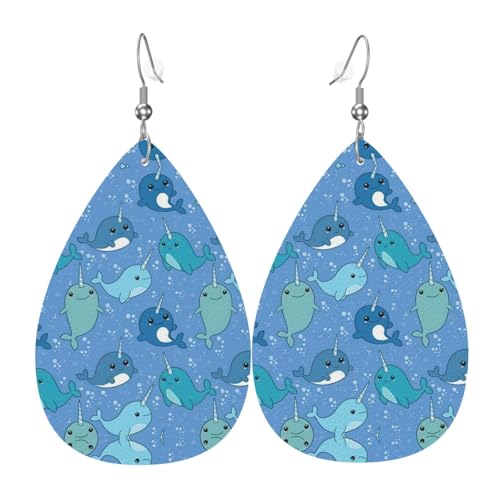 Süße Muster Damen Leder Ohrringe Tropfenform Tropfen Druck Ohrringe Mode Leicht Alltag Party Date, Einheitsgröße, Leder von OTTKGGA