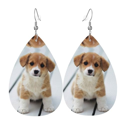 Süße Welpe Hund Damen Leder Ohrringe Tropfenmuster Ohrringe Mode Leicht Alltag Party Date, Einheitsgröße, Leder von OTTKGGA