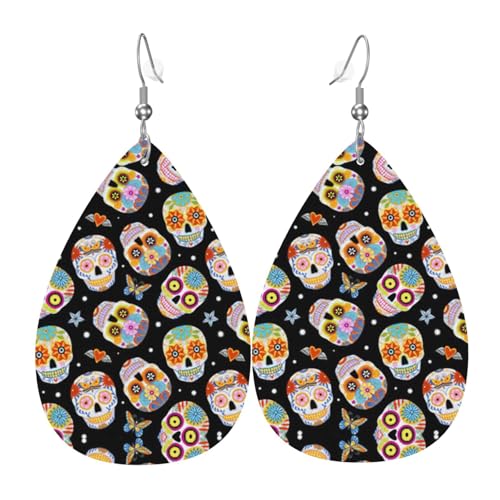 Sugar Skulls Schmetterling Damen Leder Ohrringe Tropfenmuster Ohrringe Mode Leicht Alltag Party Date, Einheitsgröße, Leder von OTTKGGA