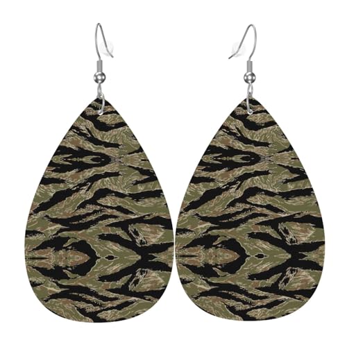 Tiger Stripe Camo Damen-Leder-Ohrringe Tropfen-Druck Ohrringe modisch leicht für den täglichen Gebrauch Party Date, Einheitsgröße, Leder von OTTKGGA