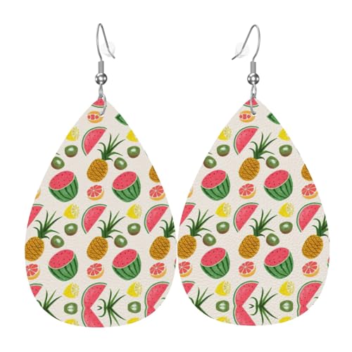 Tropische Früchte Damen-Lederohrringe Tropfen-Druck Ohrringe Mode Leicht Alltag Party Date, Einheitsgröße, Leder von OTTKGGA