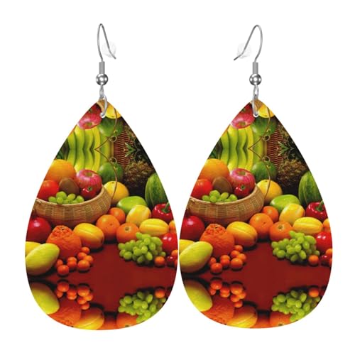 Verschiedene frische Gemüse Früchte Damen Leder Ohrringe Tropfen Tropfen Druck Ohrringe Mode Leicht Alltag Party Date, Einheitsgröße, Leder von OTTKGGA